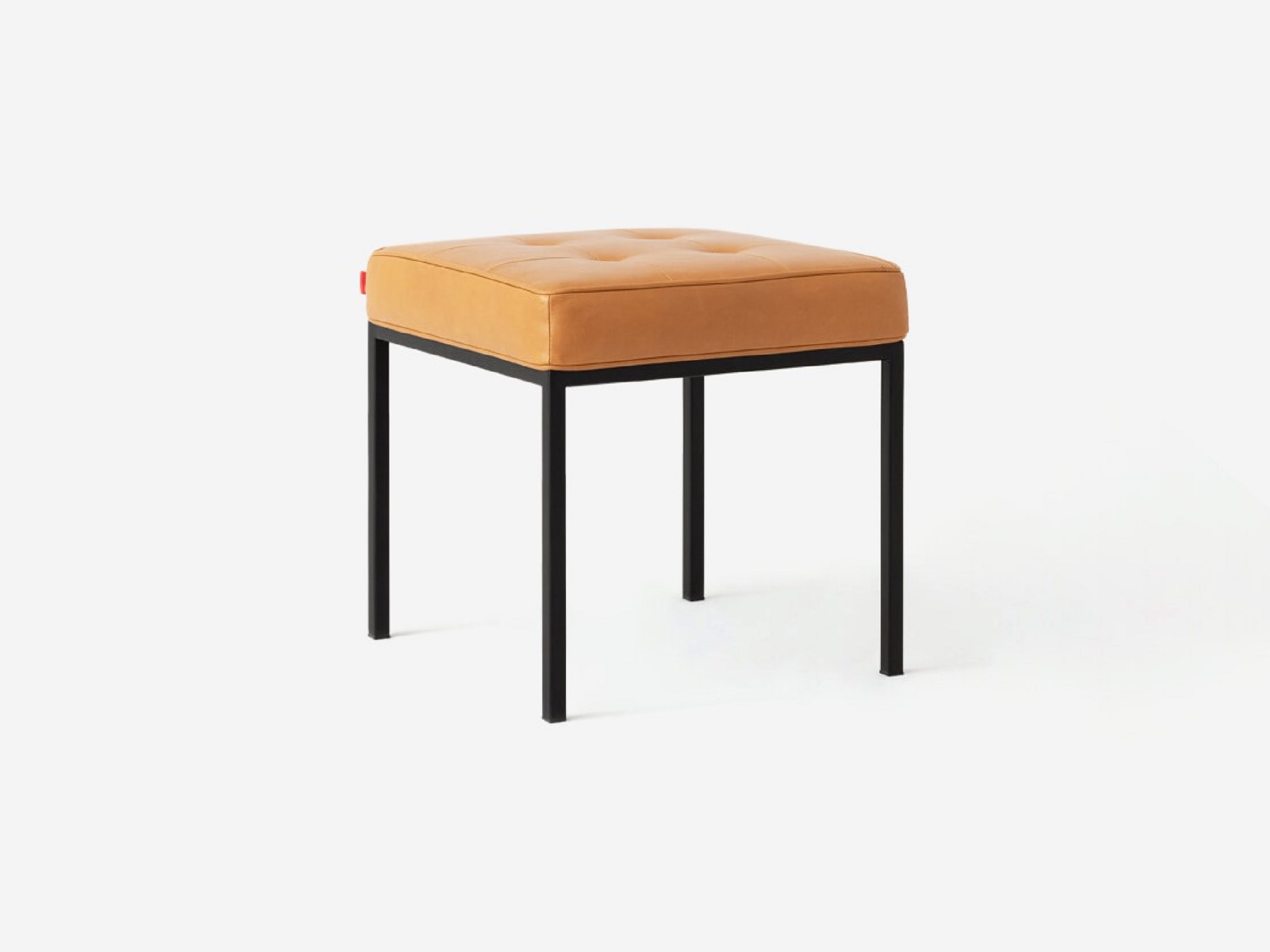 Angled view of the Bank fabric stool with brown seat and black base